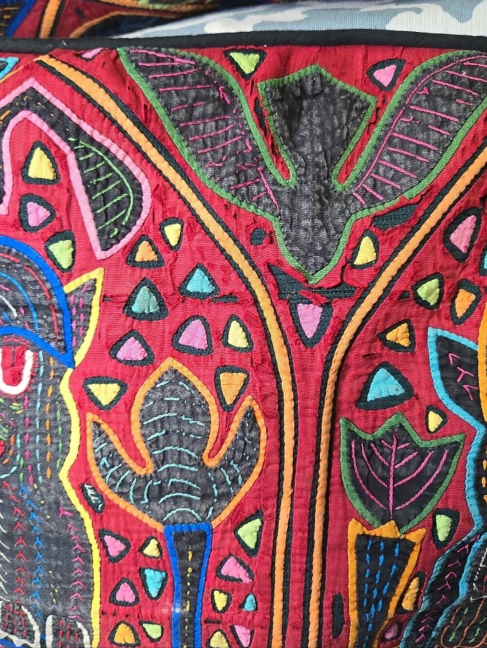 Pair of Vintage animal design mola kuna  folk art  throw pillows